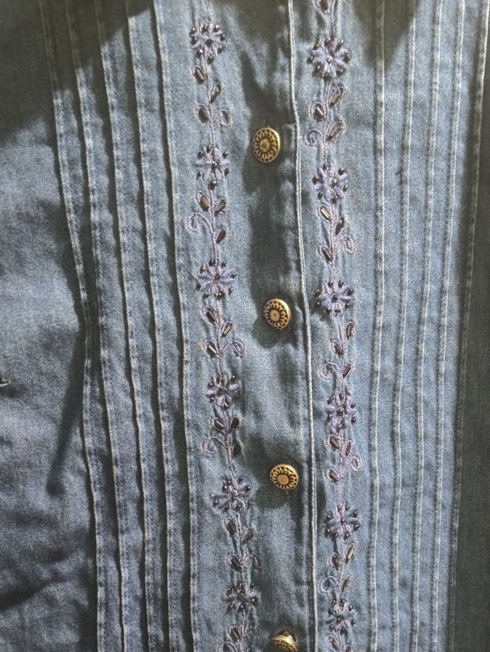 karin stevens Short-Sleeve Denim Button-Front Shirt - Blue - Picture 3 of 4